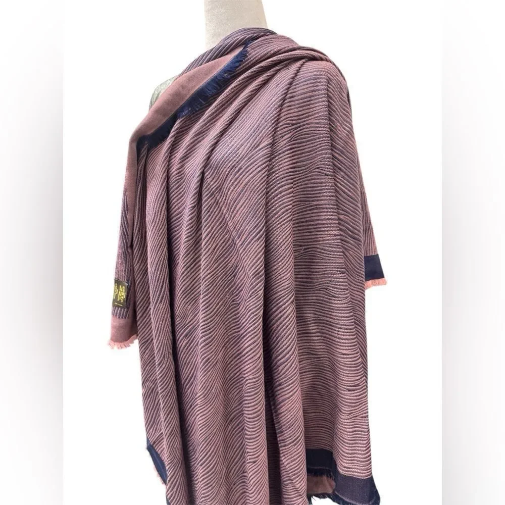 Auth Louis Vuitton Blue Pink Epi Textured Wrap Shawl Stole Cashmere Silk